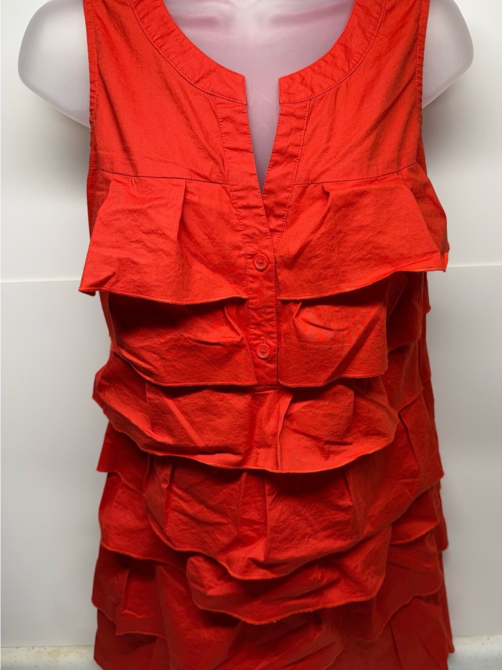 LOFT Red Ruffled Sleeveless Midi Dress
